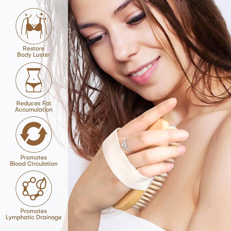 Bealihelp 2 Pack Dry Brushing Body Brush, Natural Bristle Exfoliating Brush with Massage Nodes, for Lymphatic Drainage and Improving Skin Health and Reduces Acne - Image 4